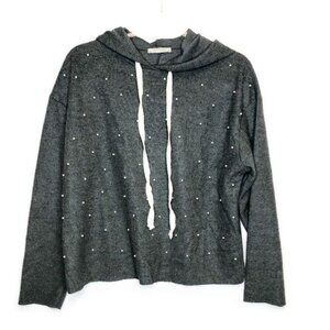Zara Trafaluc Charcoal Grey Pearl Detail Hoodie Sweatshirt